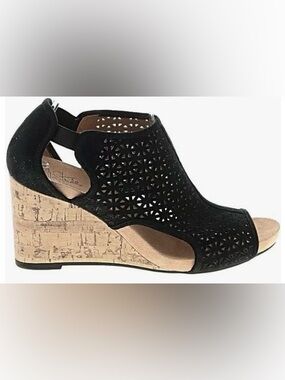 Women's Life Stride Black Perforate Cork Wedge Size 7 - Worn 1x